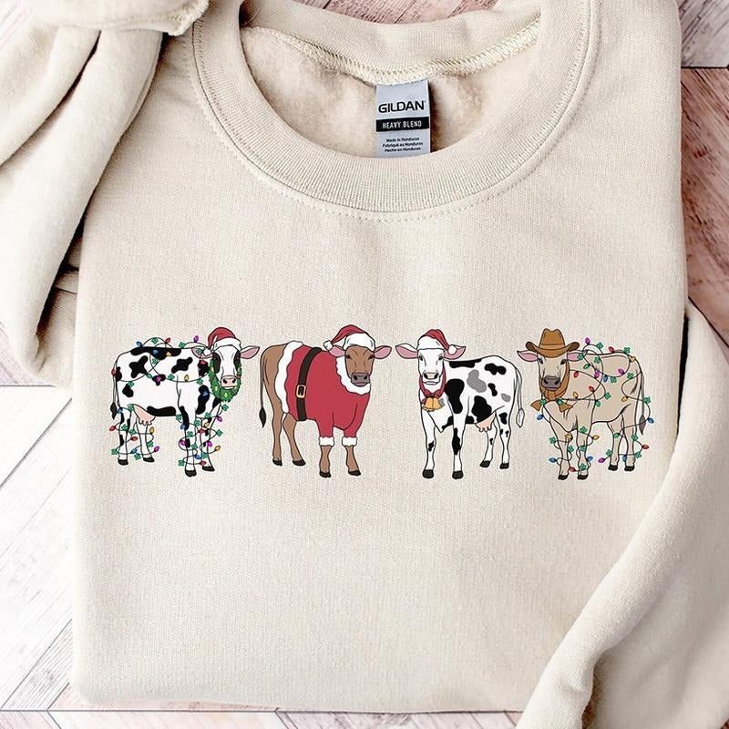 Christmas Cow Crewneck Sweatshirt, Hoodie, T-shirt | WearSparks.com