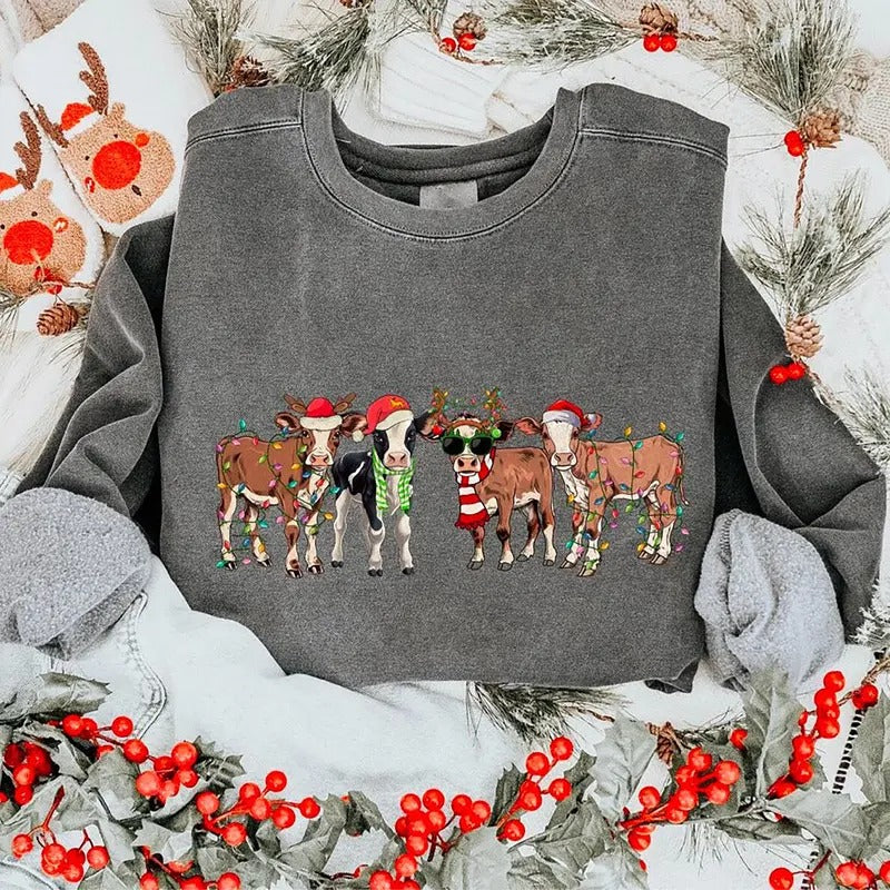 Christmas Cow Sweatshirt, Farmer Christmas Shirt, Christmas Farrm Sweatshirt,, Holiday Gift for Farmers, Christmas Animal Sweatshirt, Cow Christmas Shirt, Christmas Cows Sweatshirt