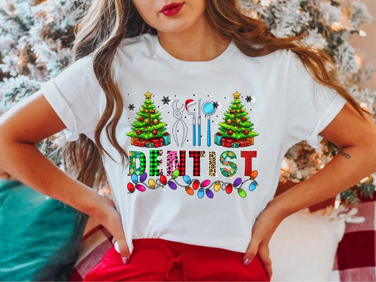Christmas Dentist T-Shirt, Christmas Tree Shirt, Christmas Dentist Student Gift Tee, Xmas Dental Office Tee, Christmas Holiday Shirt, Christmas Party T-Shirt.