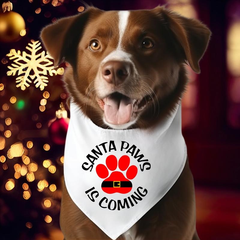 Christmas Dog Bandana, Santa Paws Is Coming Bandana, Pet Owner Xmas Gift Bandana, Dog Paw Holiday Neck Scarf, Perfect Gift For Furry Baby.