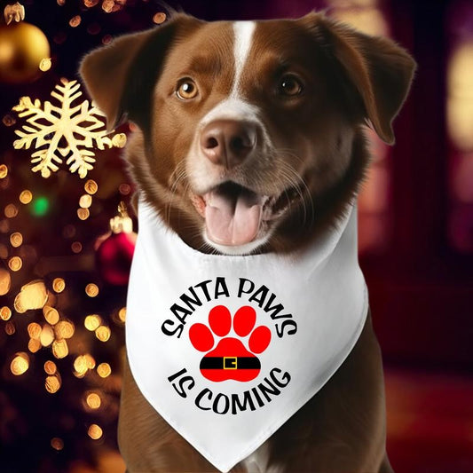 Christmas Dog Bandana, Santa Paws Is Coming Bandana, Pet Owner Xmas Gift Bandana, Dog Paw Holiday Neck Scarf, Perfect Gift For Furry Baby.