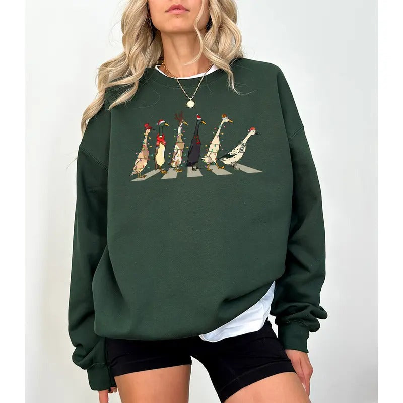 Christmas Ducks Sweatshirt, Duck Christmas Shirt For Women, Funny Animals Christmas Sweatshirt