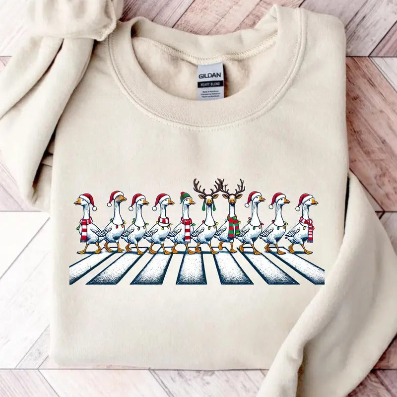 Christmas Ducks Sweatshirt, Duck Christmas Shirt For Women, Funny Animals Christmas Sweatshirt, Farm Lover Gift, Funny Christmas Goose Shirt