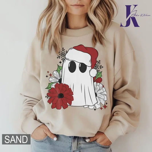 Christmas Floral Ghost Shirt, Christmas Season Sweatshirt, Cute Christmas Sweater, Winter Shirts, Winter Season Shirt Hoodie