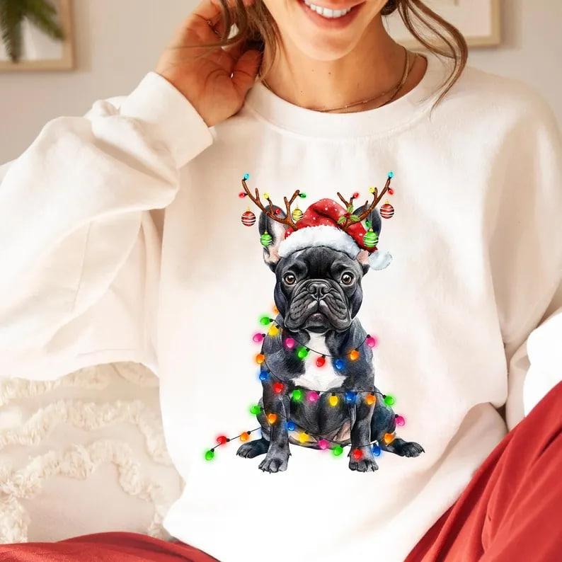 Christmas French Bulldog Sweatshirt, French Bulldog Shirt Christmas Dog Shirt Gift For Dog Lover Hoodie | WearSparks.com