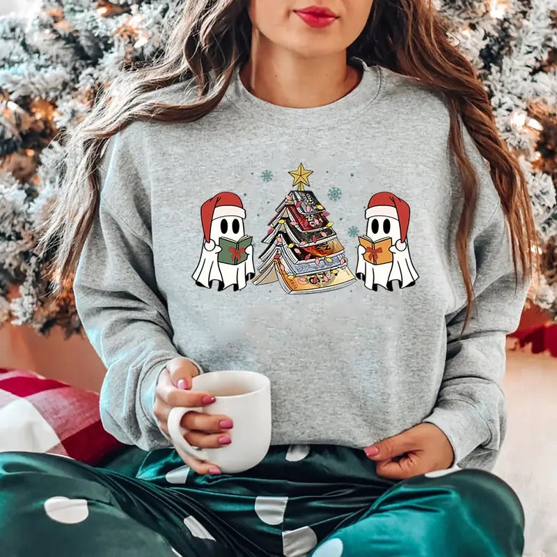 Christmas Ghost Fourth Wing Sweatshirt, Cute Ghost Reading Fourth Wing T-Shirt, Christmas Bookish Ghost Sweater, Iron Flame Ghost Book Shirt, Gift For Bookworm