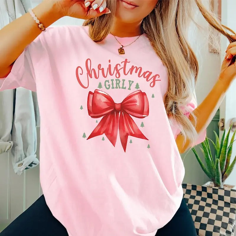 Christmas Girly Xmas Tree Bow Shirt Cute Cotteque Bows Holiday Seasons Shirt