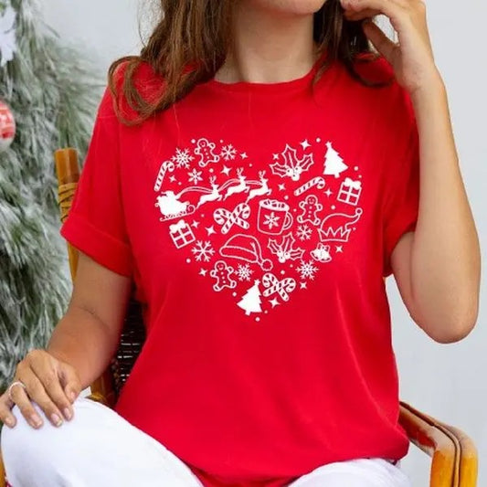 Christmas Heart T-Shirt, Funny Christmas Shirt, Christmas Tree Tee, Xmas Cookies Tee, Christmas Party Shirt, Xmas Holiday Gift Short Sleeve.