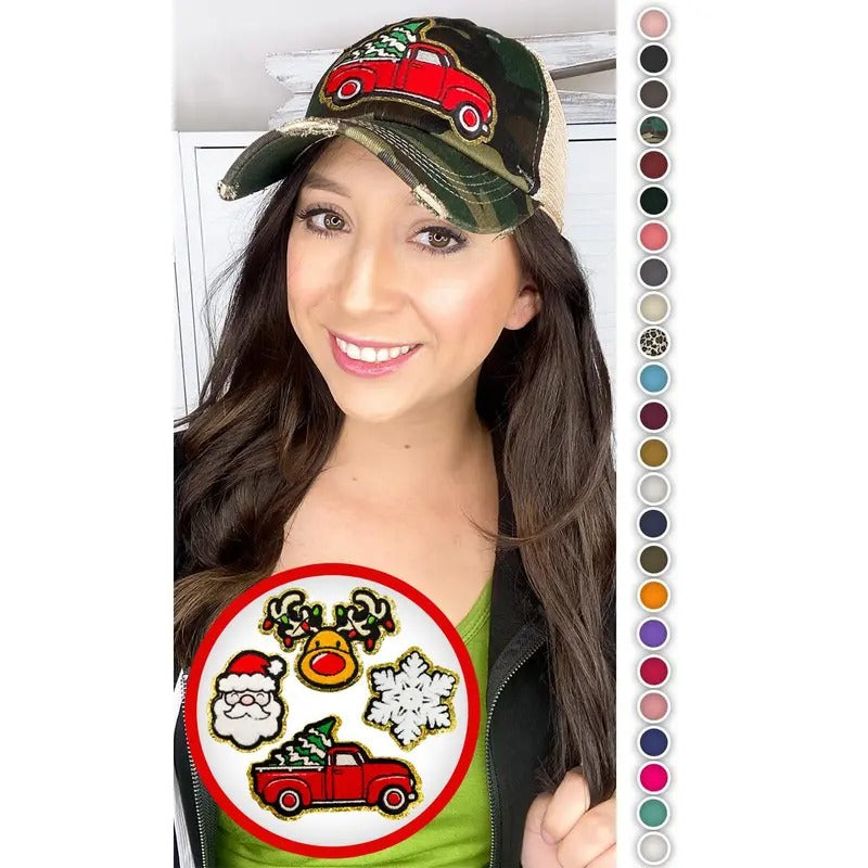 Christmas Ideal Chenille Patch Vintage Washed Hat