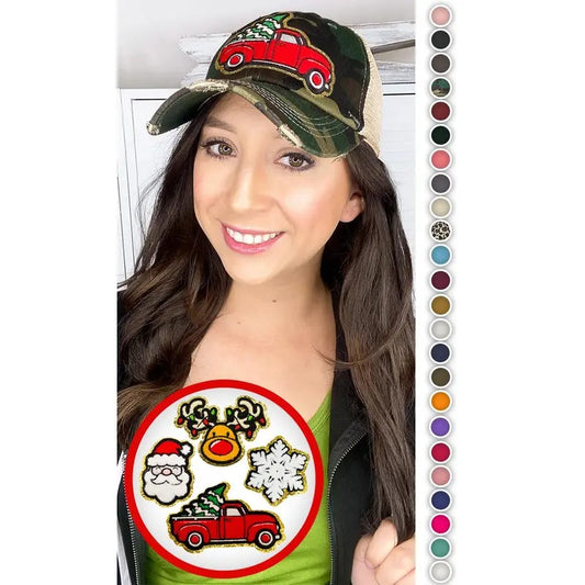 Christmas Ideal Chenille Patch Vintage Washed Hat