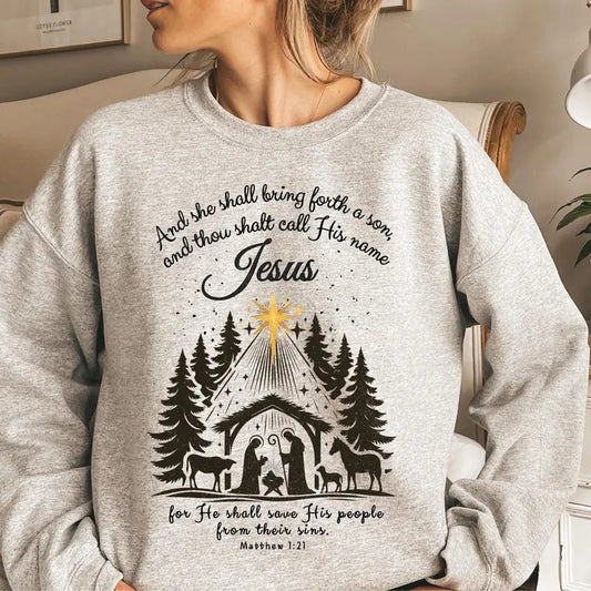 Christmas Jesus Nativity Sweatshirt, She Shall Bring Forth A Son Shirt, Jesus Christmas Shirt, Come Let Us Adore Him...