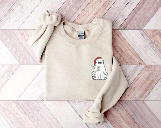 Christmas Little Ghost Ice Coffee Shirt, Ghost Sweatshirt, Cute Ghost Shirt, Christmas Pocket Size Ghost Sweatshirt,...