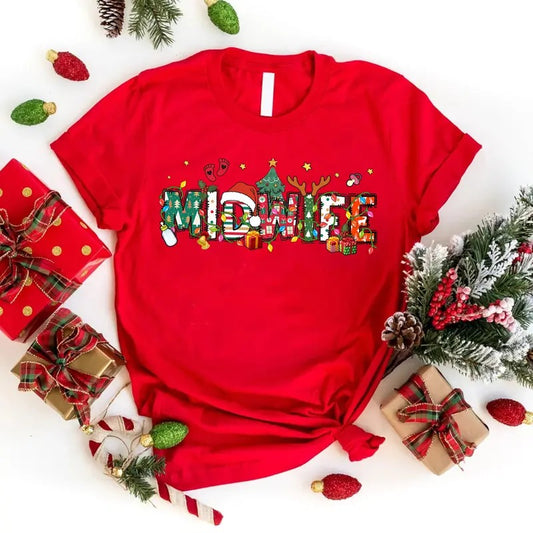 Christmas Midwife T-shirt for Women, Midwifery Student Shirt, Labor and Delivery Christmas Tee, Certified Nurse Midwife Holiday Shirt, Casual Comfort