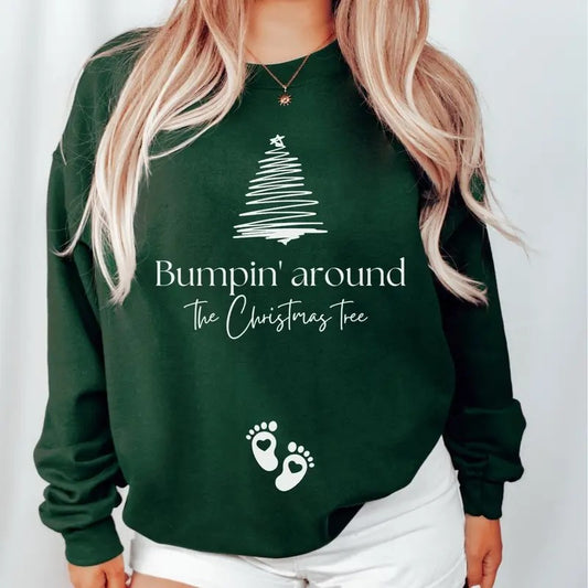 Christmas Pregnancy Announcement Sweatshirt, Bumpin Around The Christmas Tree Maternity Jumper Sweatshirt, Christmas New Mom Gift Shirt, Christmas Tree Sweater, Winter Holiday Mom Shirt
