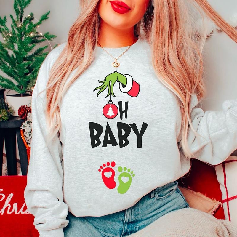 Christmas Pregnancy Announcement Sweatshirt, Christmas Maternity Shirt, Holiday Gender Reveal Sweatshirt, Gift for Expecting Xmas Baby, Christmas Baby Shower Crewneck Womenswear