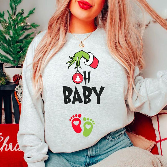 Christmas Pregnancy Announcement Sweatshirt, Christmas Maternity Shirt, Holiday Gender Reveal Sweatshirt, Gift for Expecting Xmas Baby, Christmas Baby Shower Crewneck Womenswear
