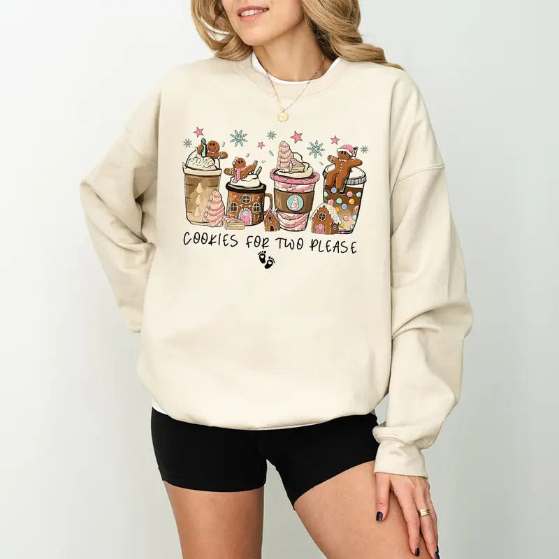 Christmas Pregnancy Announcement Sweatshirt, Cookies For Two Please, Christmas Pregnancy Shirt, Maternity Christmas Hoodie