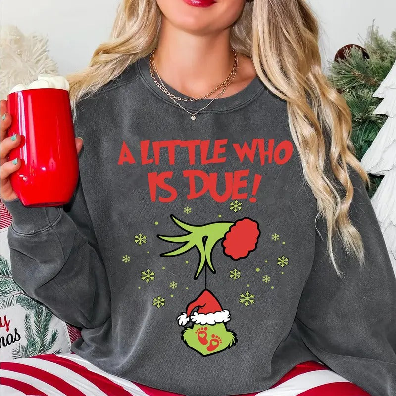 Christmas Pregnancy Reveal Sweatshirt, A Little Who Is Due Shirt, Christmas Holiday Maternity Sweatshirt, Christmas Pregnant Shirt, Mommy To Be Sweater, Winter Pregnancy Announcement Shirt, Baby Reveal Xmas Party Shirt