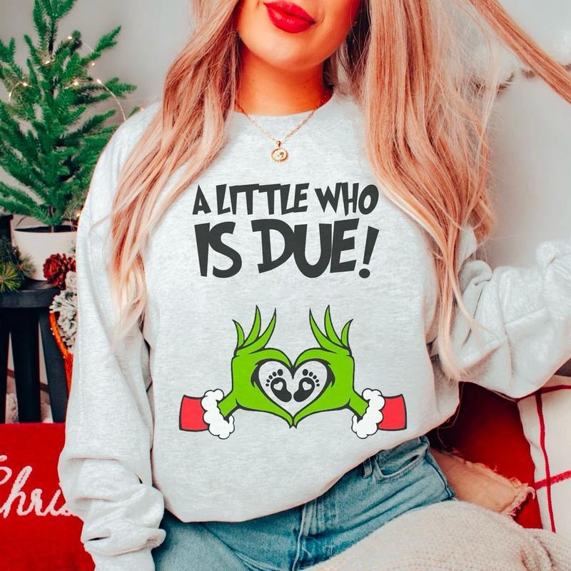 Christmas Pregnancy Reveal Sweatshirt, A Little Who Is Due Shirt, Christmas Holiday Maternity Sweatshirt, Christmas Pregnant Shirt, Winter Pregnancy Announcement Sweater, Baby Reveal Xmas Party Shirt