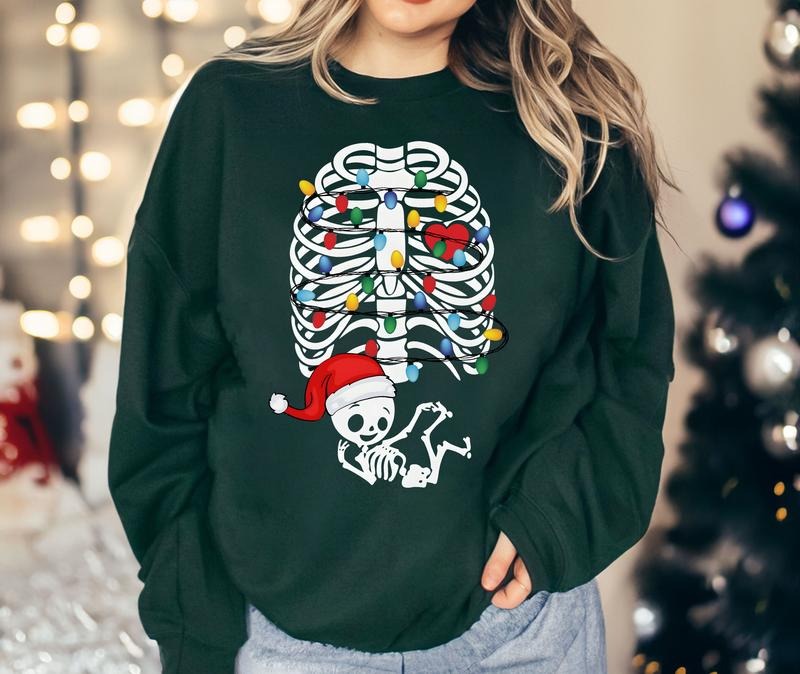Christmas Pregnancy Sweatshirt, Skeleton Christmas, Christmas Maternity T Shirt, Baby Shower Shirt, Holiday Pregnancy Announcment Pregnant Shirt, Mom to be shirt, Christmas 2024