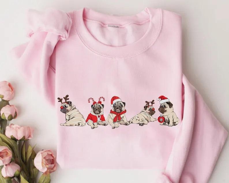 Christmas Pug Dog Sweatshirt, Pug Dog Christmas Shirt, Dog Lover Gift, Holiday Crewneck Shirt, Pug Dog Mom Shirt, Xmas Sweatshirt