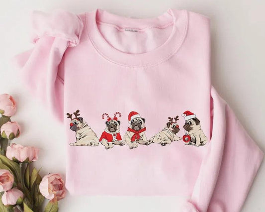 Christmas Pug Dog Sweatshirt, Pug Dog Christmas Shirt, Dog Lover Gift, Holiday Crewneck Shirt, Pug Dog Mom Shirt, Xmas Sweatshirt