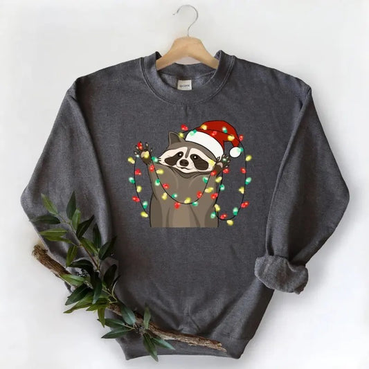 Christmas Racoon Sweatshirt, Funny Christmas Lights Raccoon Sweater, Happy Holiday Christmas Shirt, Christmas Racoon Shirt