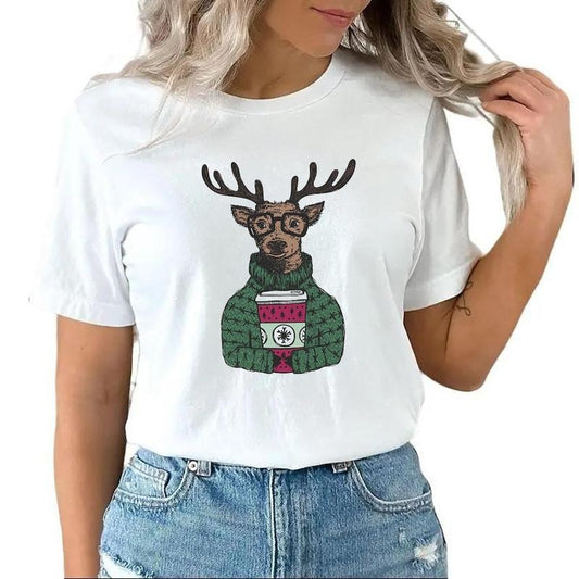 Christmas Reindeer Funny Cute T-shirt Sweatshirt, Christmas Coffee Hoodie, Coffee Lover Gift, Christmas Holiday Party Gift for men or women Cotton Top