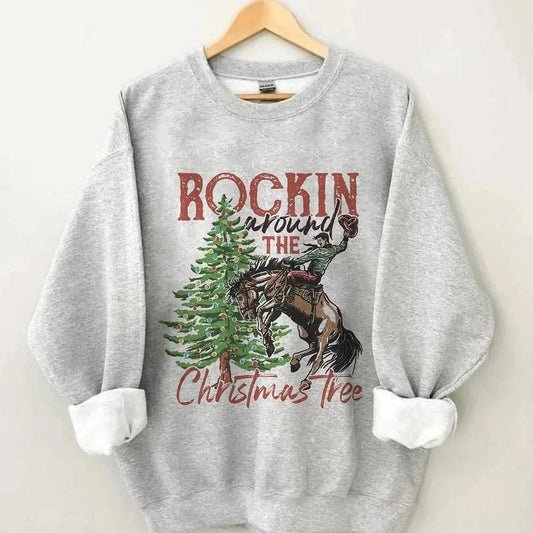 Christmas Retro Sweatshirt, Rockin Around The Christmas Tree Sweatshirt, Western Sweatshirt, Cowboy Christmas Sweatshirt,...