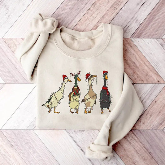 Christmas Santa Duck Sweatshirt,  Ducks Christmas Light Sweatshirt, Duck Sweatshirt, Animal Sweatshirt, Funny Farmer Farm Shirt, Xmas Christmas Sweatshirt, Winter Holiday Shirt, Xmas Christmas Gift Shirt