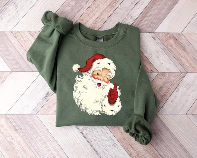 Christmas Santa Shirt, Retro Santa Sweatshirt, Gift For Christmas, Christmas Shirt For Women, Xmas Holiday Hoodie and Sweater; T-shirt Cotton Womenswear