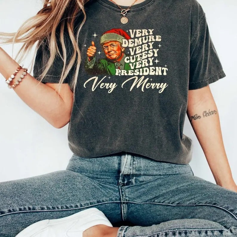 Christmas Santa Very Demure Trump Shirt, Humorous Trump Christmas T-Shirt, Christmas Santa Trump Shirt,Womenswear And...
