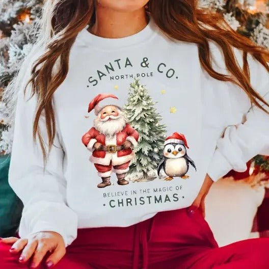 Christmas Santa and Co Shirt, North Pole, Christmas Sweatshirt, Merry Christmas, Christmas Tree, Xmas Holiday, Santa Claus, Xmas Spirit, Holiday Cheer
