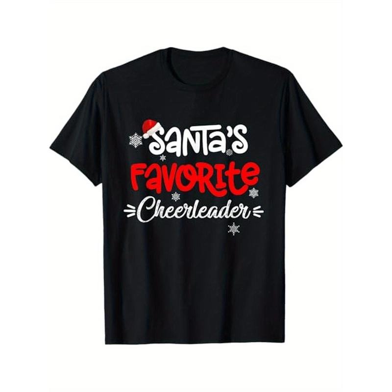 Christmas Shirts Santa's Favorite Cheerleader Funny X-mas T-Shirt, 100% Cotton, Gift for Men Women Dad Mom Friends, S-XXXL, Black Made in USA