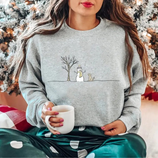 Christmas Snowman Sweatshirt, Cute Snowman And Dog Tee Shirt, Xmas Snowman Sweater, Winter Shirt, Holiday Gift