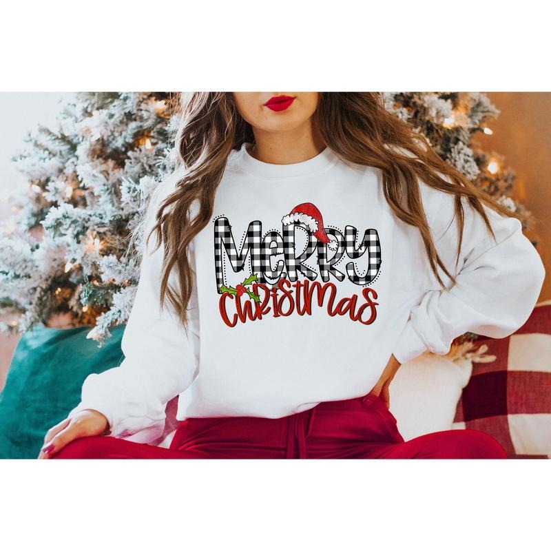 Christmas Sweatshirt Merry Christmas Sweatshirt Christmas Shirt For Women Christmas Crewneck Sweatshirt Holiday Sweater Christmas Gift Cotton Womenswear Hoodie Light