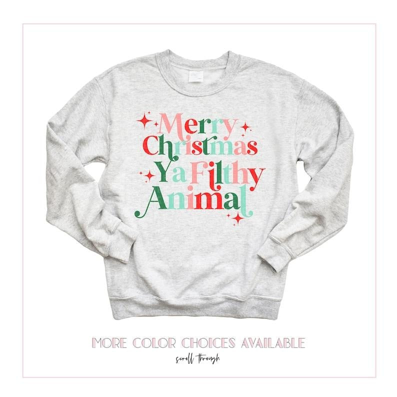 Christmas Sweatshirt Merry Christmas Ya Filthy Animal Sweatshirt Funny Holiday Sweaters Retro Xmas Funny Christmas Saying  Hoodie and Sweater; T-shirt Cotton Menswear Polyester Tops