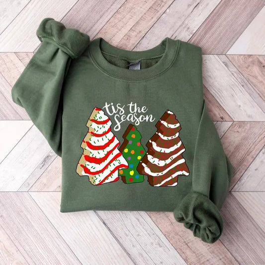 Christmas Sweatshirt for Women, Christmas Tis The Season Sweatshirt, Christmas Cake Tree Shirt, Christmas Sweater, Holiday Apparel