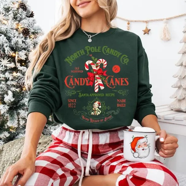 Christmas Sweatshirt, Candy Cane Shirt, Retro Old Fashioned Candy Cane Sweater, Vintage Christmas Shirt Retro, North Pole...