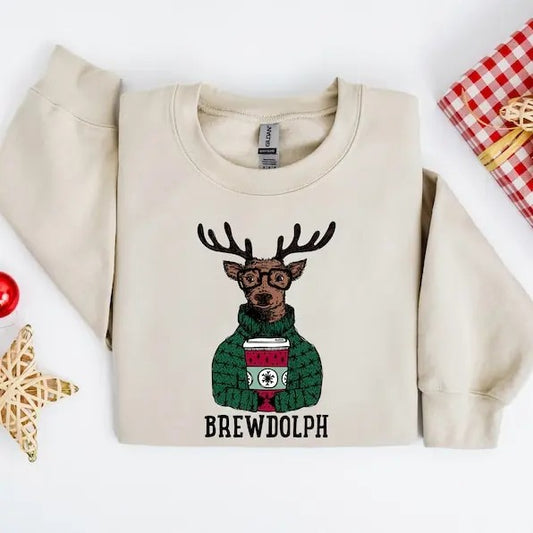 Christmas Sweatshirt, Christmas Coffee Sweater, Reindeer Sweatshirt, Christmas Holiday Party Hoodie, Brewdolph Sweatshirt, Coffee Lover Gift  T-shirt, sweater and Hoodie