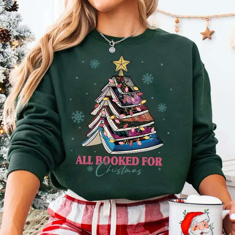 Christmas TOG Book Tree Sweatshirt, All Booked For Christmas Shirt, SJM Books Christmas Sweatshirt, Bookish Christmas Shirt, Throne Of Glass Christmas Book Tree Sweater, Christmas Gift For Book Lover