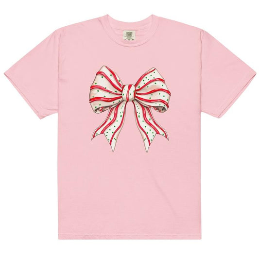 Christmas Tree Cake Bow Shirt - Comfort Colors Printed in The USA Unisex DTG Garment Sweatshirt Boho Chic Everyday