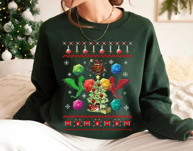 Christmas Tree Dungeons and Dragons Shirts, Dnd Christmas Sweatshirt, Tabletop Rpg Christmas Gift, Christmas Party Sweatshirt, Christmas Sweatshirt For DnD Fans, Polyhedral Dice Xmas Hoodie, Merry Critmas Sweater, Christmas D20 Sweatshirt