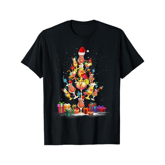 Christmas Tree Print Men's Cotton T-shirt, Graphic Tee Men's Xmas Outdoor Clothes, Men's Clothing, Casual Short Sleeve...