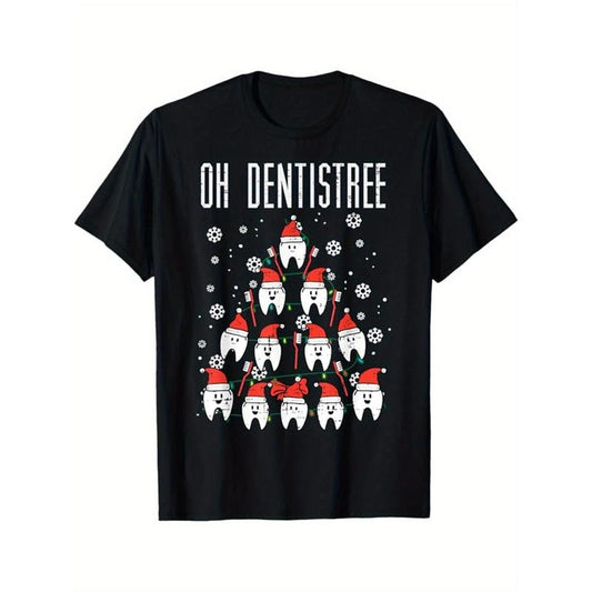 Christmas Tree Print Men's Cotton T-shirt, Graphic Tee Men's Xmas Outdoor Clothes, Men's Clothing, Casual Short Sleeve...