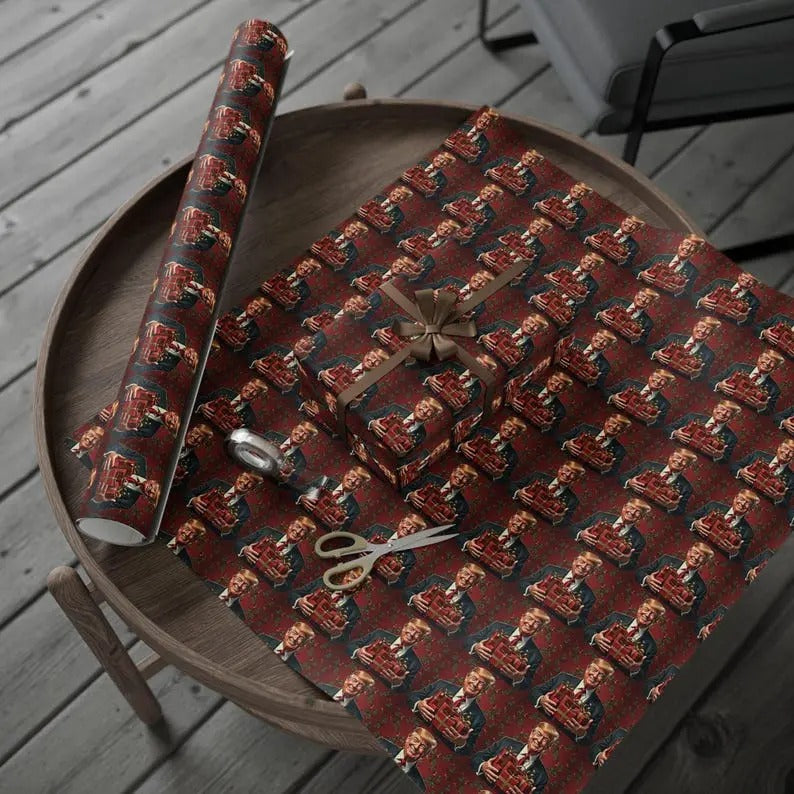 Christmas Trump Wrapping Paper, Holiday Gift Wrap, President Trump Xmas Present Wrap, Funny Political Gift Wrap, Festive Wrapping Paper