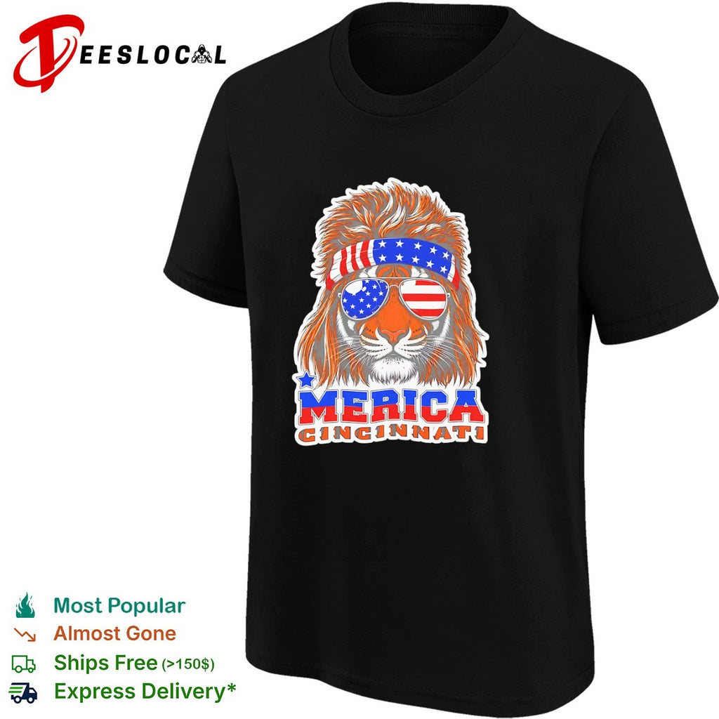 Cincinnati Merica Tiger Mullet Patriotic USA shirt