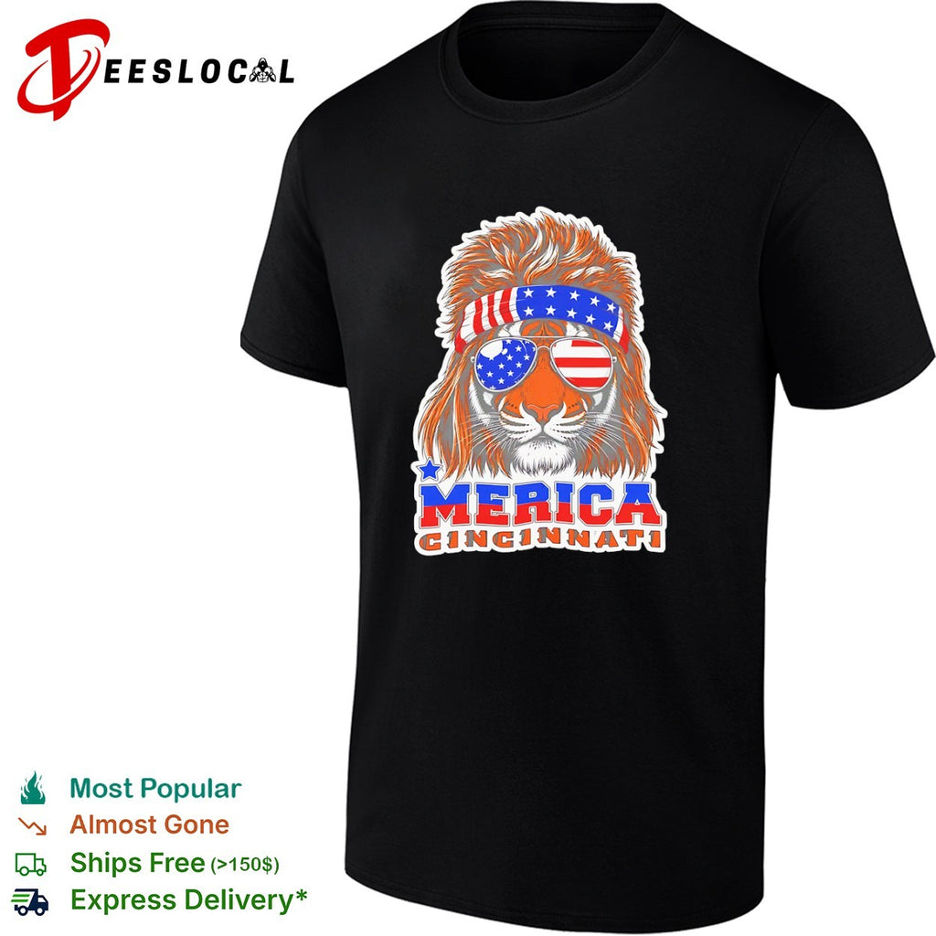 Cincinnati Merica Tiger Mullet Patriotic USA shirt