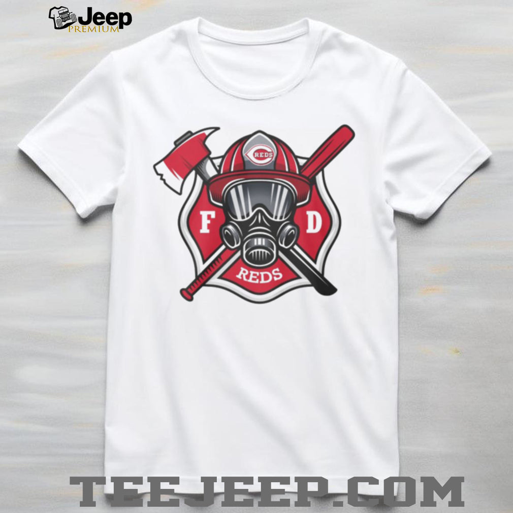 Cincinnati Reds Fire Department FD Logo Baseball Fans First Responders White T Shirt