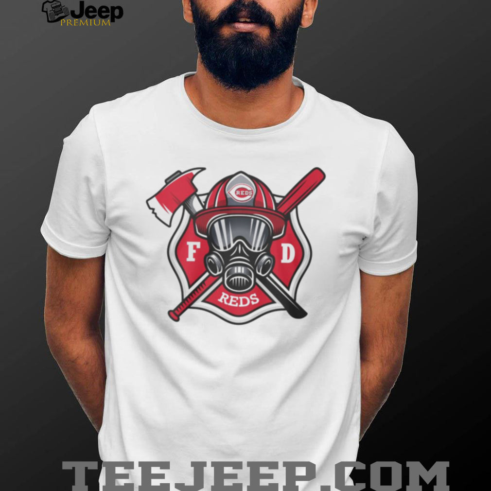 Cincinnati Reds Fire Department FD Logo Baseball Fans First Responders White T Shirt